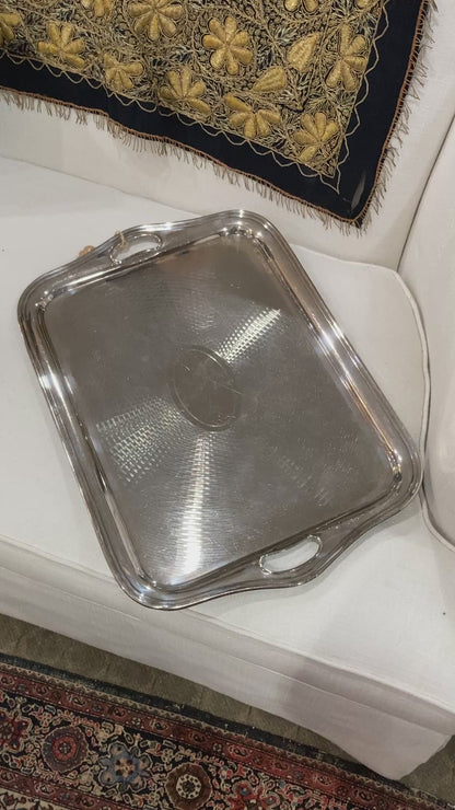 Vintage Art Deco English Silver Plated Rectangular Serving Tray