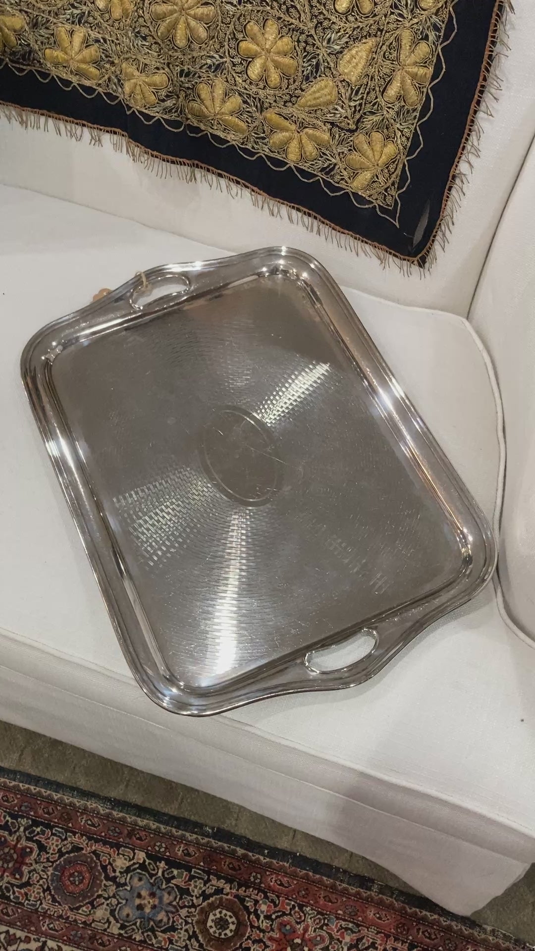 Vintage Art Deco English Silver Plated Rectangular Serving Tray
