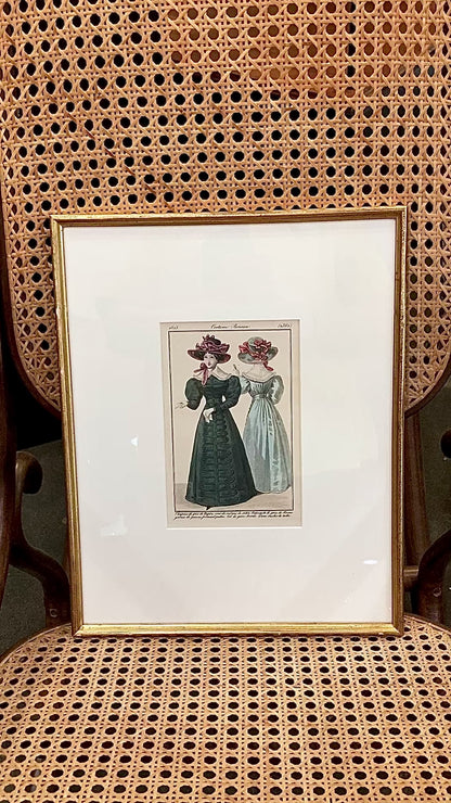 Framed Antique French 19th Century 1825 Parisian Fashion Plate Print