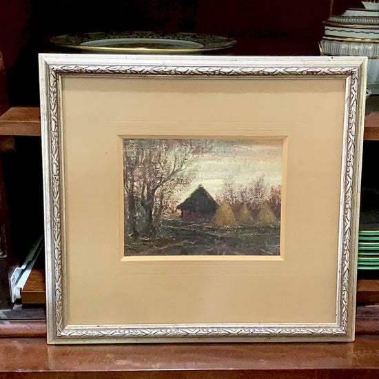 Vintage Farmland Sunset Landscape Signed Lower Right Framed Oil Painting