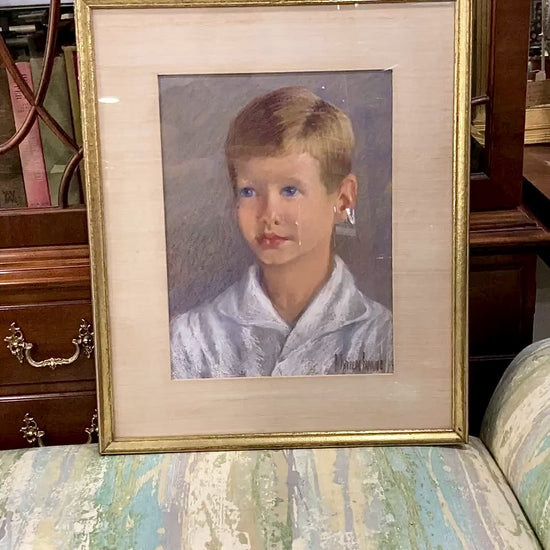 Vintage Matilda Browne (1869-1947) Young Boy Portrait Framed Pastel Drawing