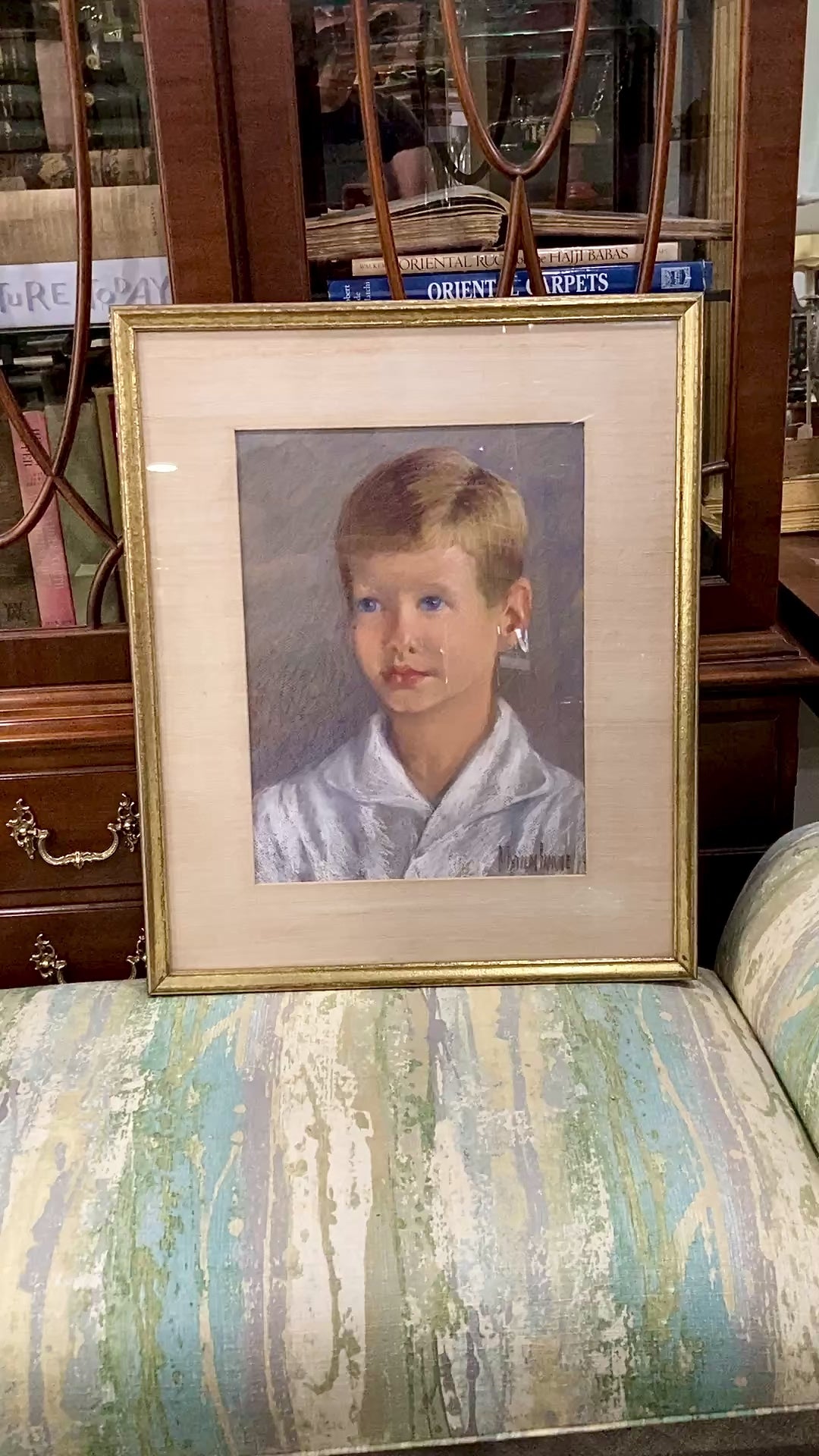 Vintage Matilda Browne (1869-1947) Young Boy Portrait Framed Pastel Drawing