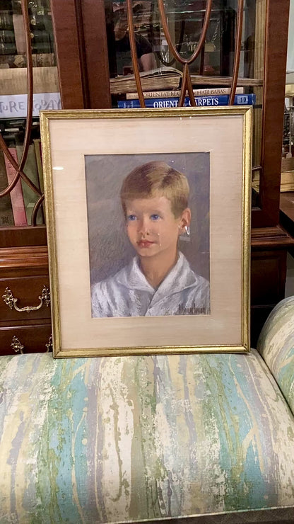 Vintage Matilda Browne (1869-1947) Young Boy Portrait Framed Pastel Drawing