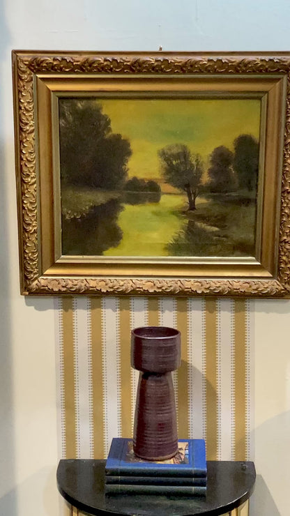 Antique 1927 Serene River Landscape Framed Signed Oil Painting