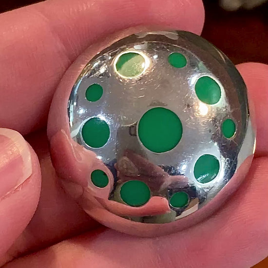 Vintage TAXCO Mexico Sterling Silver Green Domed Circle Brooch