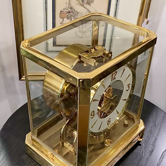 Vintage 1960's LeCoultre White Front Brass Atmos Clock