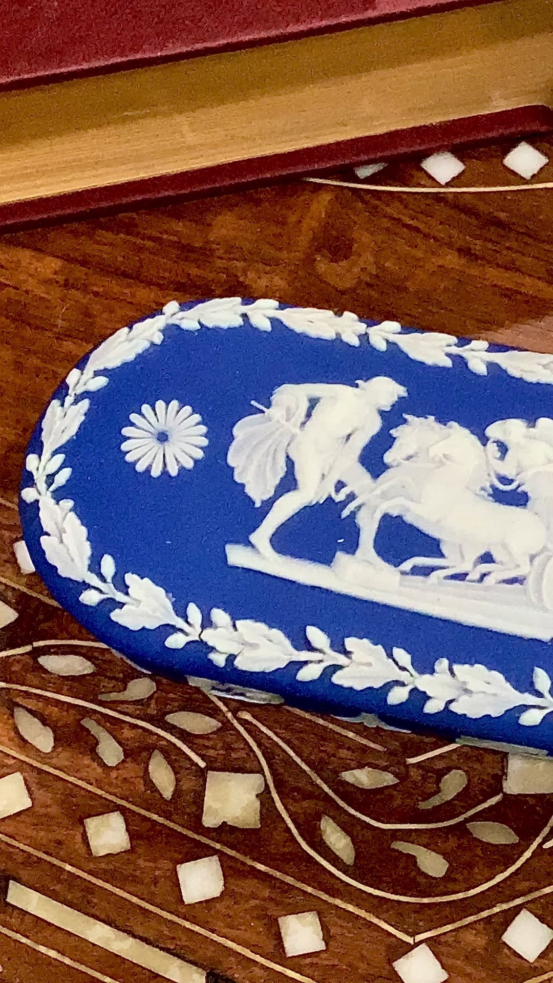 Antique 19th Century Wedgwood Porcelain Blue Jasperware Oval Match