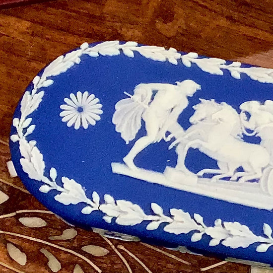 Antique 19th Century Wedgwood Porcelain Blue Jasperware Oval Match Box Video