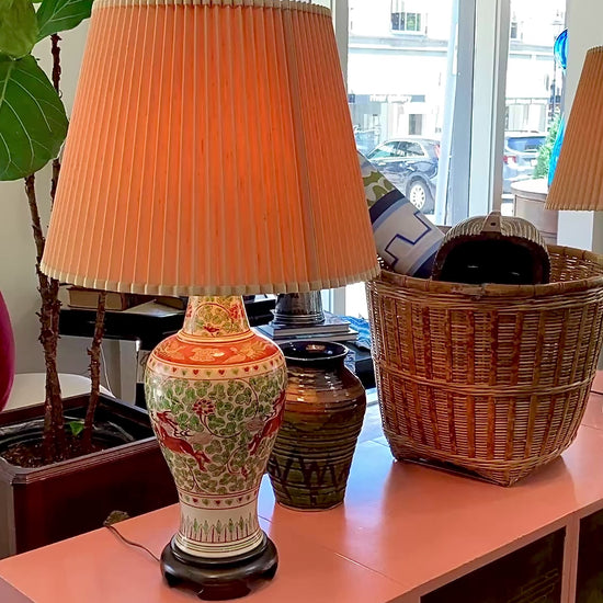 Vintage 1980s Pair Frederick Cooper Fauna Vine Motif Ceramic Jar Table Lamps