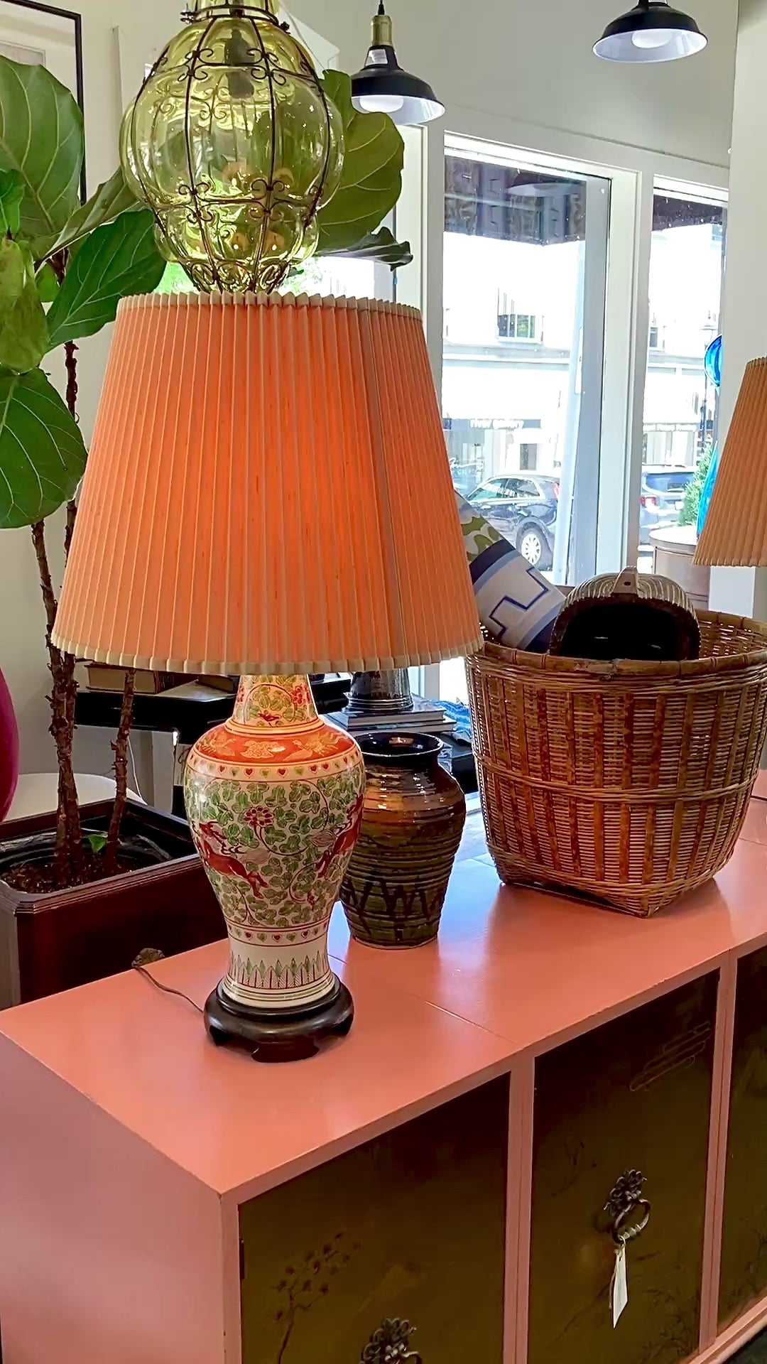 Vintage 1980s Pair Frederick Cooper Fauna Vine Motif Ceramic Jar Table Lamps
