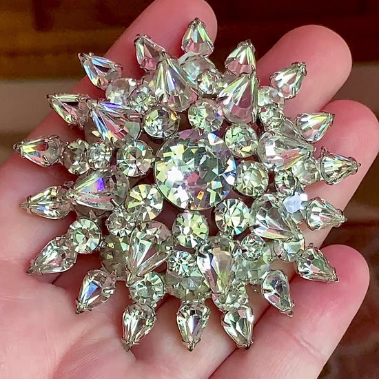 Vintage Starburst Dazzling Rhinestone Large Statement Brooch Pin