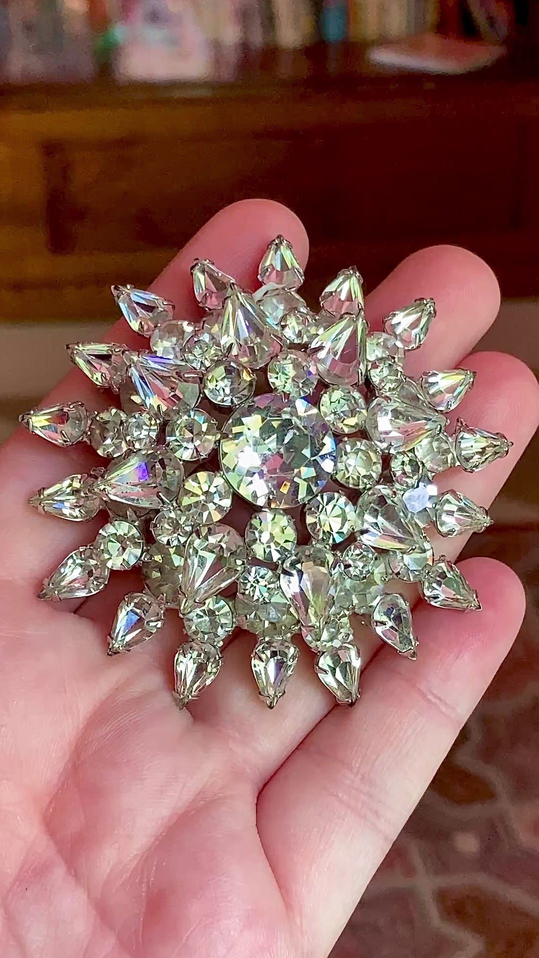 Vintage Starburst Dazzling Rhinestone Large Statement Brooch Pin