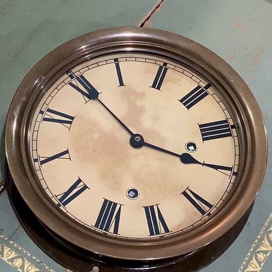 Antique 1924 American Schäffer & Budenberg Brass Case Marine Bulkhead Wall Clock