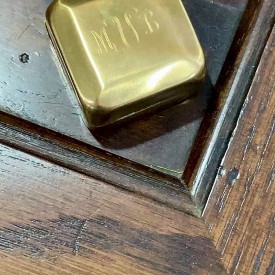Antique Early 20th Century Edwardian Monogram Square Brass Pill Box