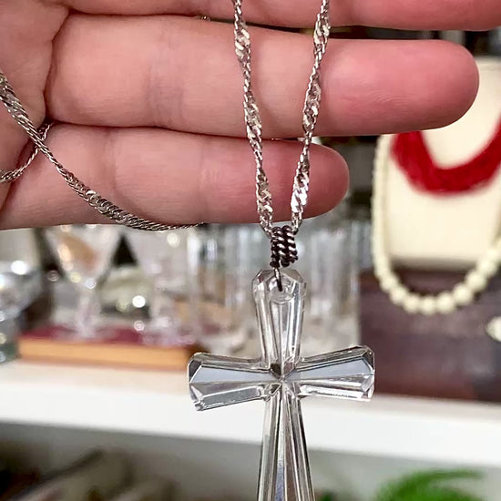 Waterford Clear Crystal Cross Sterling Silver Chain Pendant Necklace