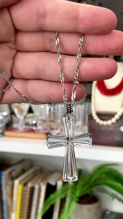 Waterford Clear Crystal Cross Sterling Silver Chain Pendant Necklace