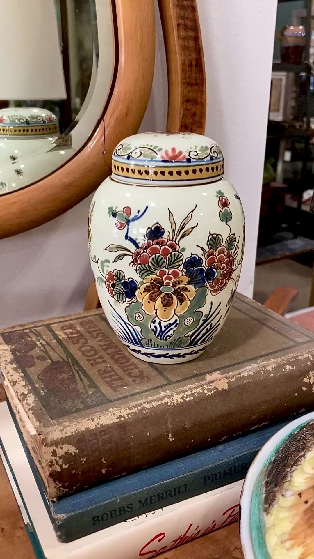Vintage Royal Delft Floral Polychrome Earthenware Small Lidded Tea Caddy Jar