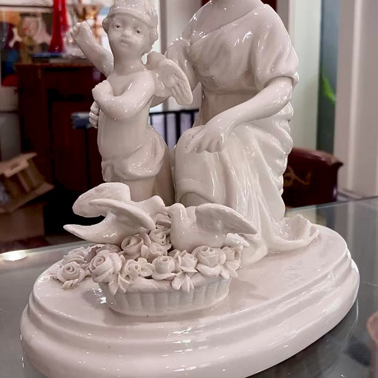 Antique Italian Blanc de Chine Aphrodite Cherub Dove Group Porcelain Figurine