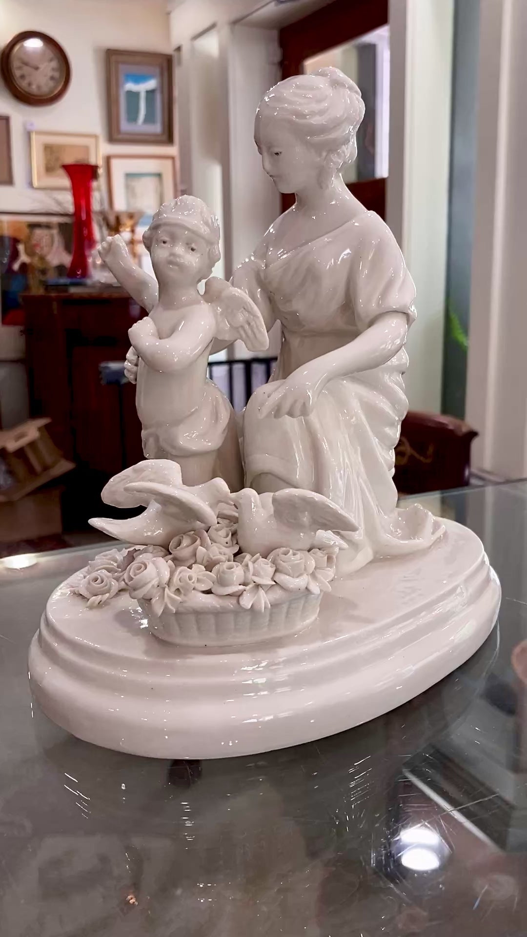 Antique Italian Blanc de Chine Aphrodite Cherub Dove Group Porcelain Figurine