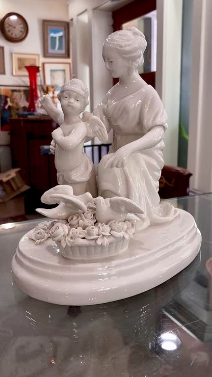 Antique Italian Blanc de Chine Aphrodite Cherub Dove Group Porcelain Figurine