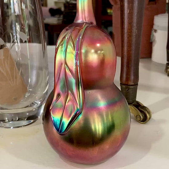 Vintage Handblown St. Clair Iridescent Pear Large Glass Paperweight