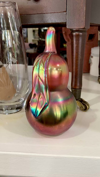 Vintage Handblown St. Clair Iridescent Pear Large Glass Paperweight