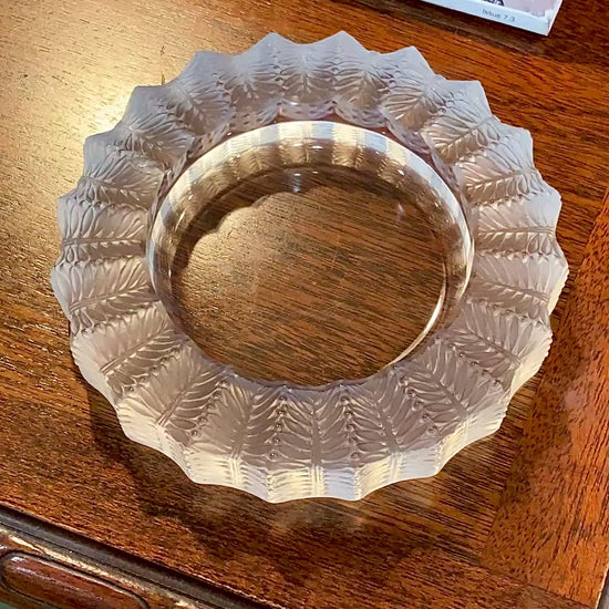 Vintage Lalique France Jamaique Pattern Frosted Clear Crystal Spoon Rest Dish