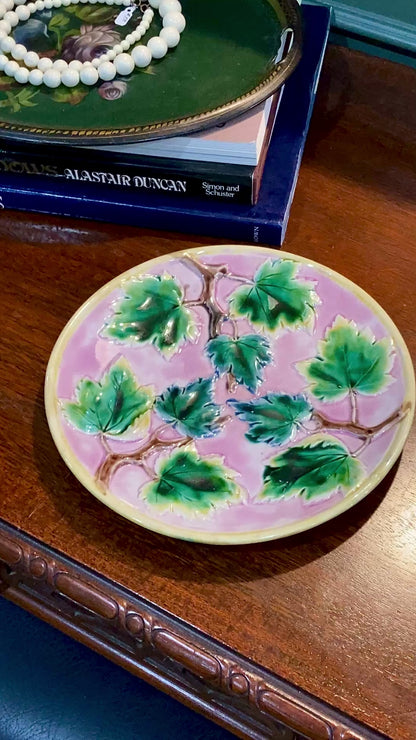 Antique Victorian Etruscan Majolica Pink Maple Leaf Decorative Plate