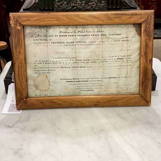 Antique 1820 President Andrew Jackson Signed Steubenville OH Framed Land Grant