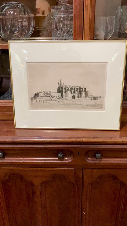 Antique Robert Sargent Austin Palma Cathedral Framed Etching Print