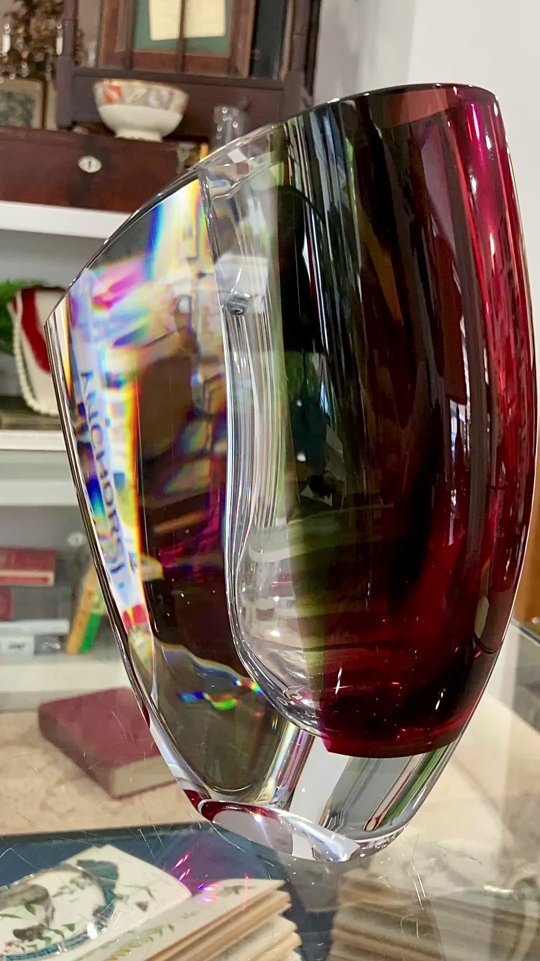 Modern 2000's Kosta Boda Goran Warff Wine Red Mirage Heavy Glass Vase