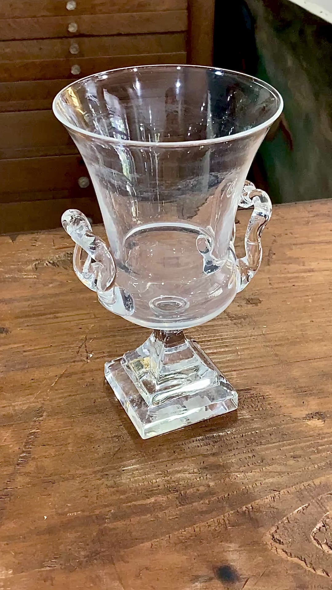Antique 1930s Steuben Clear Crystal Double Handled Urn Shaped Vase