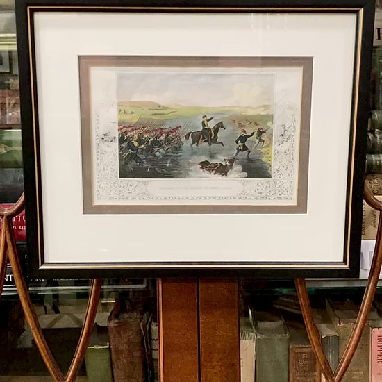 Antique 1854 Pair J. Hine W. Hulland Framed Crimean War Color Lithographs