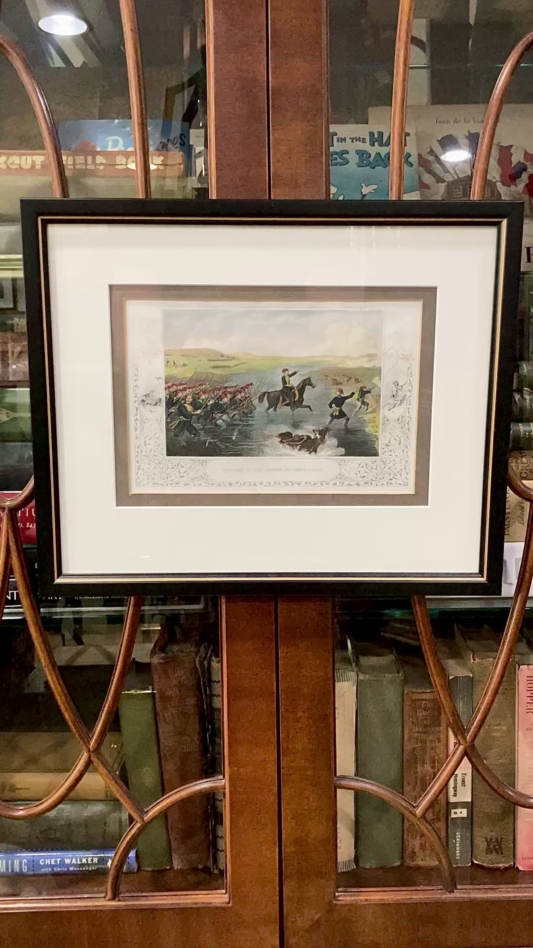 Antique 1854 Pair J. Hine W. Hulland Framed Crimean War Color Lithographs