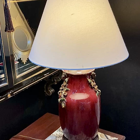Vintage Frederick Cooper Red Dimensional Floral Blossom Ceramic Table Lamp