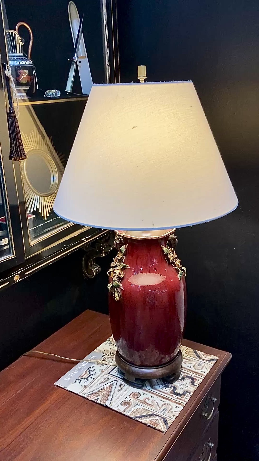Vintage Frederick Cooper Red Dimensional Floral Blossom Ceramic Table Lamp
