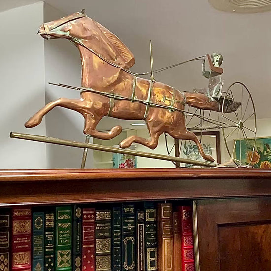 19th Century Style Reproduction Copper Horse Sulky Jockey Weathervane