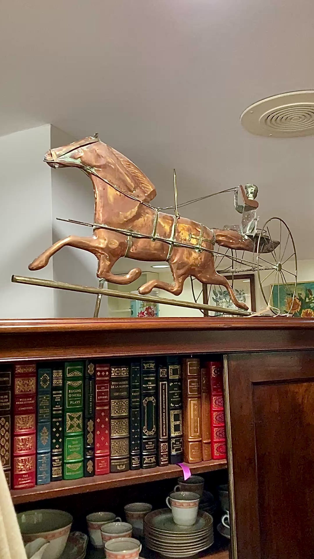 19th Century Style Reproduction Copper Horse Sulky Jockey Weathervane