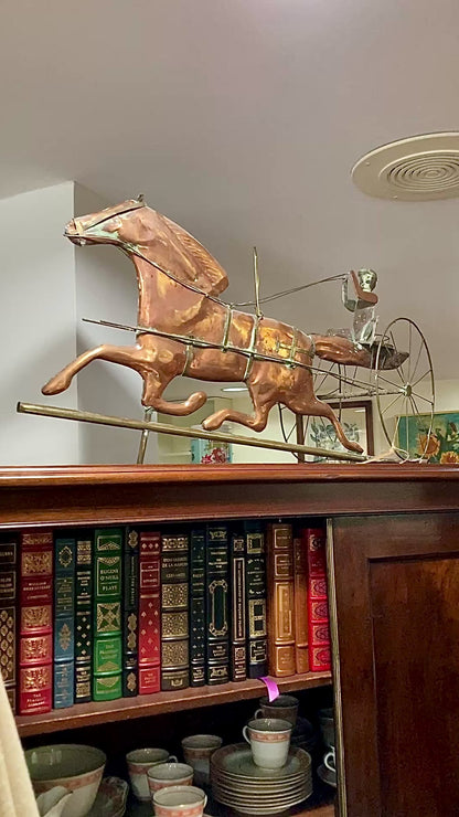 19th Century Style Reproduction Copper Horse Sulky Jockey Weathervane