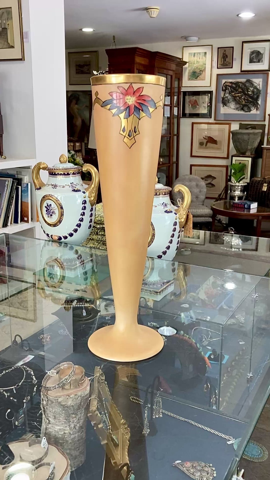 Antique Art Deco Hand Painted American Belleek Willets Porcelain Vase