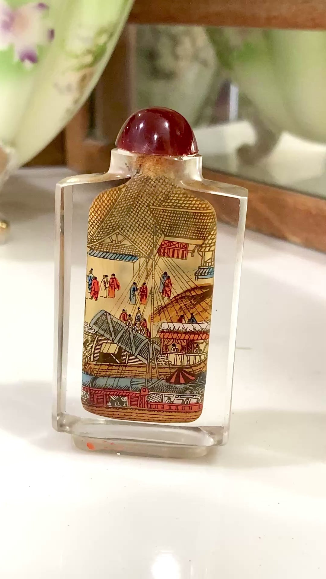 Vintage Midcentury Chinese Cityscape Reverse Painted Rock Crystal Snuff Bottles 1