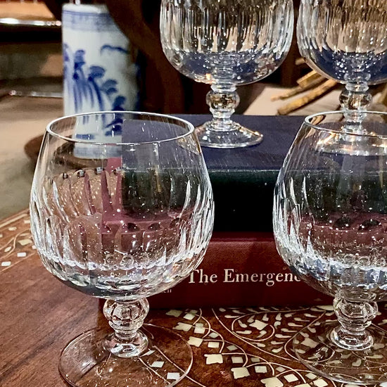 Set of Five Clear Crystal Stemmed Vintage Brandy Snifter Glasses