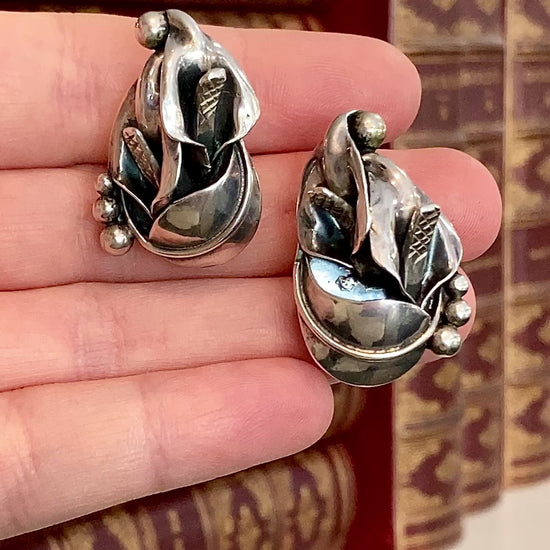 Vintage Danish Modern Style Sterling Silver Double Calla Lily Bouquet Post Earrings