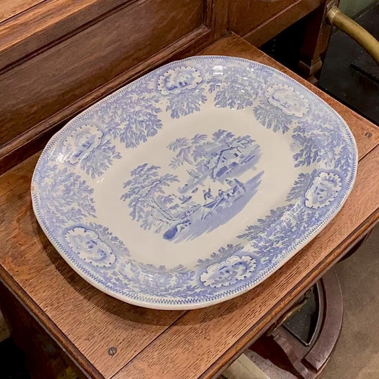 Antique Blue & White English Transferware Albion Porcelain Serving Platter Tray