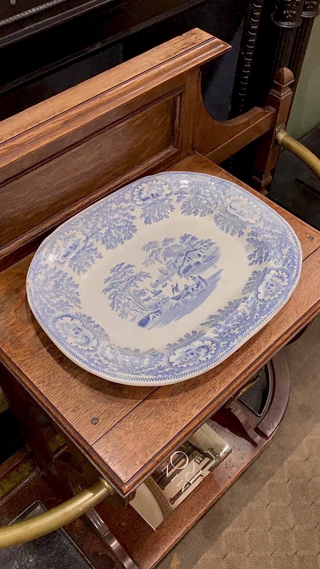 Antique Blue & White English Transferware Albion Porcelain Serving Platter Tray