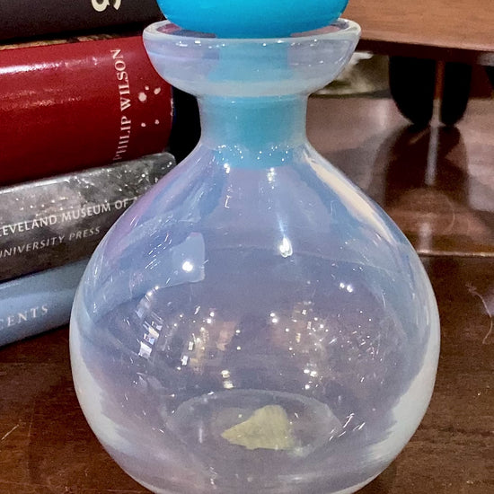 Antique 1920s Steuben Opalescent Aqua Stopper Glass Scent Bottle Video