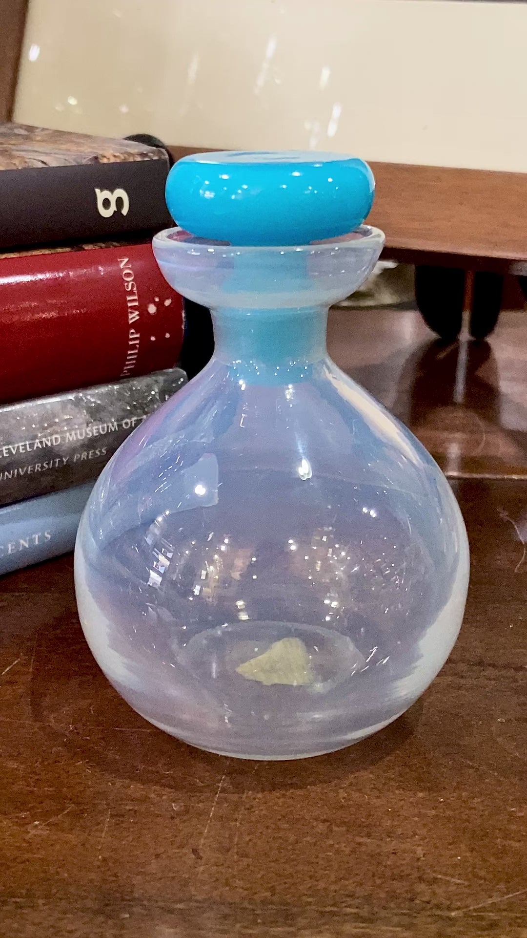 Antique 1920s Steuben Opalescent Aqua Stopper Glass Scent Bottle Video