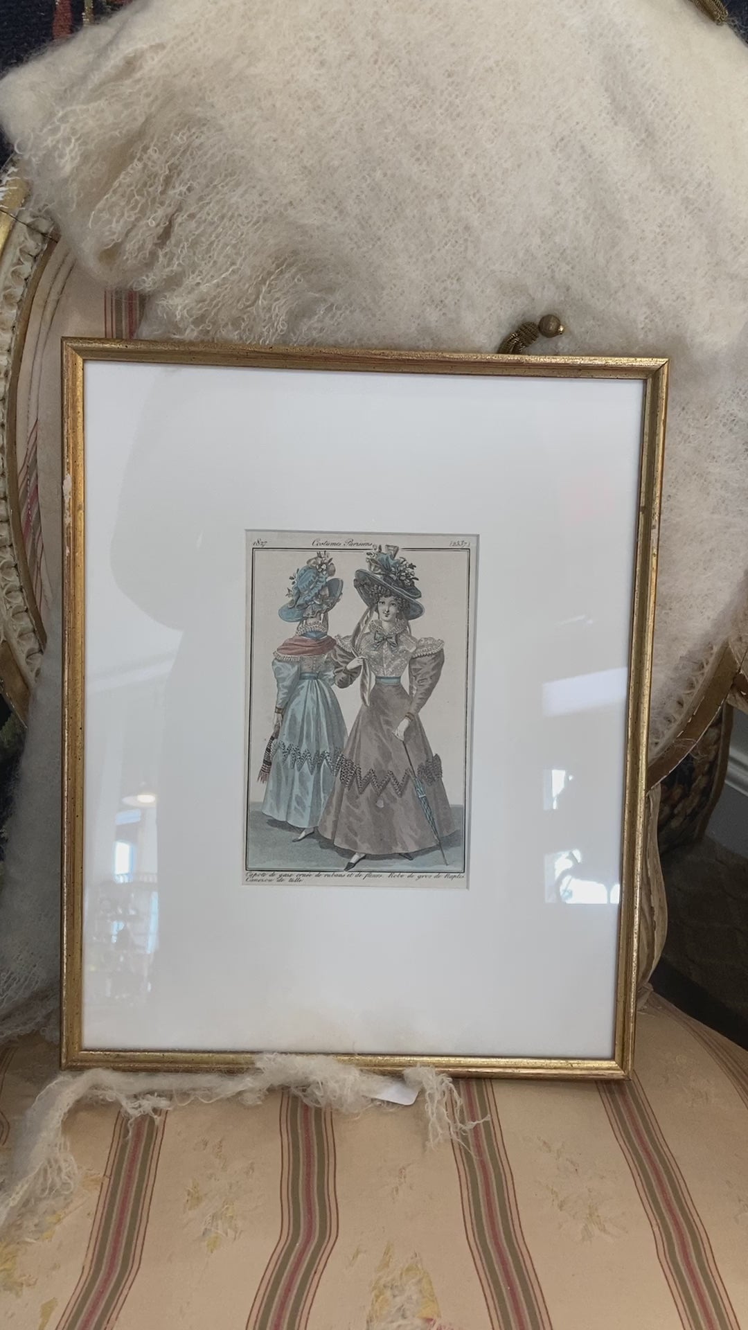 Framed Antique French 19th Century 1827 Parisian Fashion Plate Print