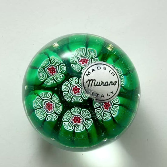 Vintage 1960s Murano Italian Millefiori Green Red Glass Miniature Paperweight