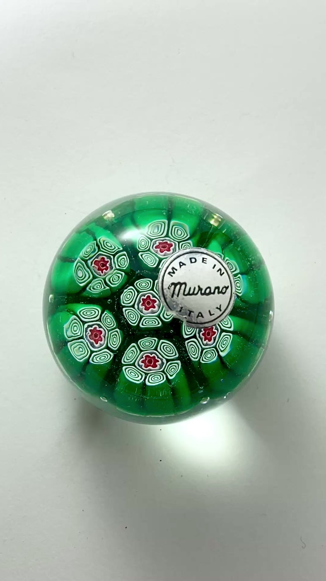 Vintage 1960s Murano Italian Millefiori Green Red Glass Miniature Paperweight